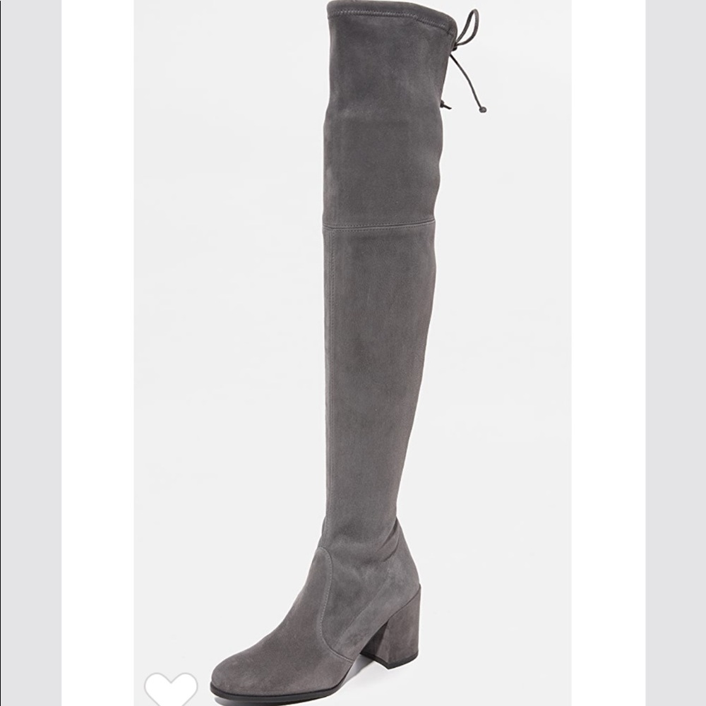 Stuart Weitzman Tieland Block Heel Charcoal Grey Over-the-Knee Thigh High Boots
